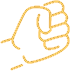 Illustration of a hand forming a fist with lines indicating movement, suggesting strength or empowerment. The image is in yellow on a transparent background.