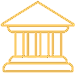 Yellow outline of a classical building with columns and a triangular pediment.